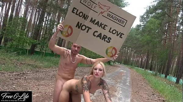 New Nude protest in front of Tesla Gigafactory Berlin Pornshooting against Elon Musk best Clips