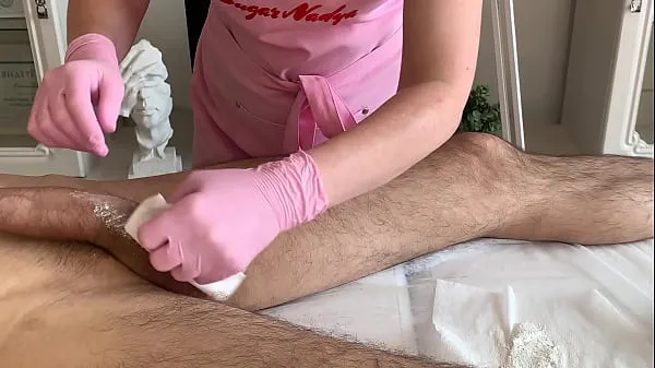 New Close-up of a client's ejaculation during waxing best Clips