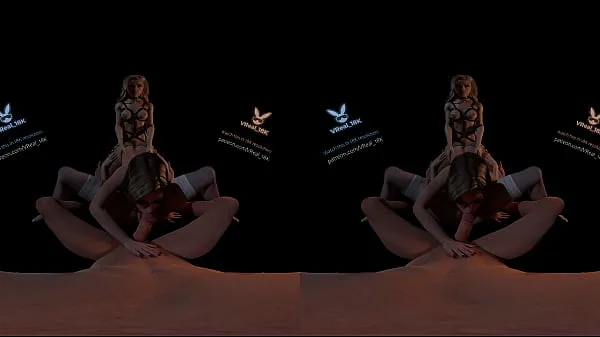 Nye VReal 18K Spitroast FFFM orgy groupsex with orgasm and stocking, reverse gangbang, 3D CGI render beste klipp